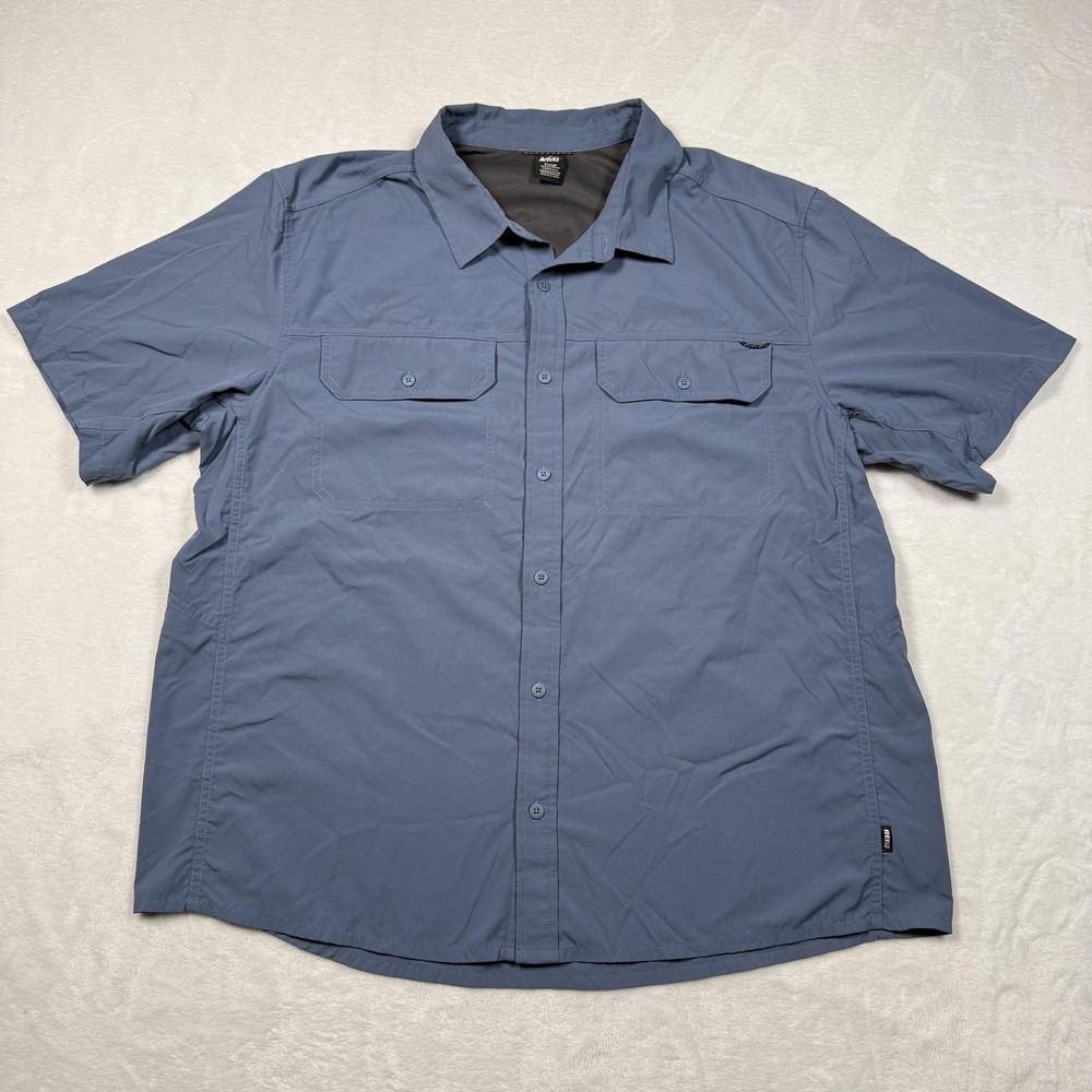 REI Co-op Shirt Mens XL Blue Nylon Short Sleeve Hiking Travel Outdoor Button Up - Picture 2 of 9